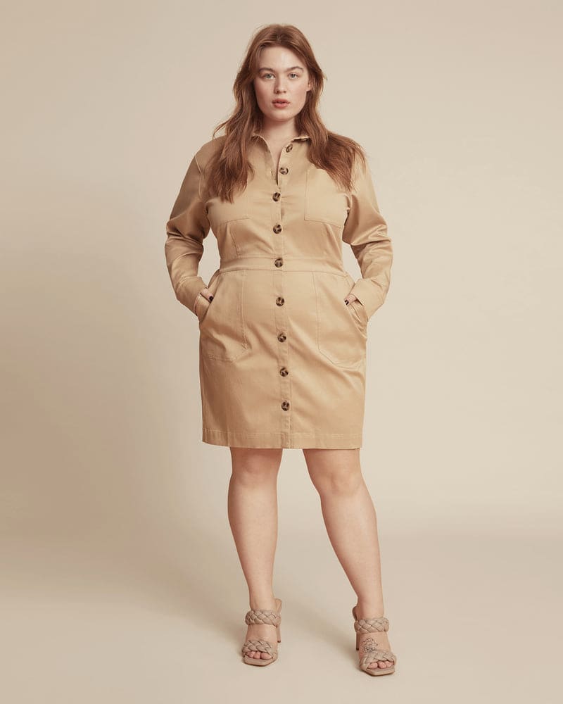Plus size khaki shirt dress online